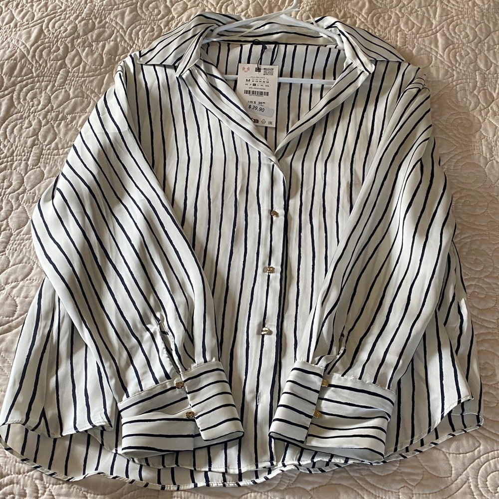 Zara Black and White Striped Blouse  NWT - Medium